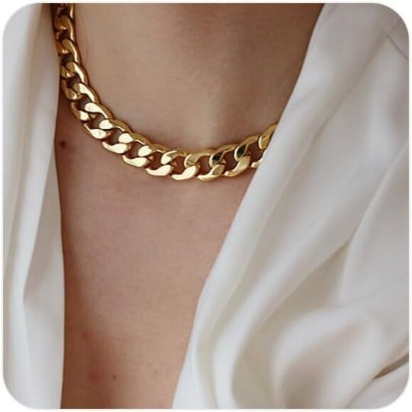 Unisex 18K 12mm Gold Cuban Link Chain Necklace - Punk Hip Hop Christmas Gift - Picture 9 of 9